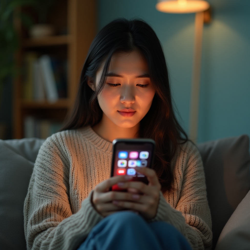 Persona observando una pantalla de teléfono con varias aplicaciones de suscripción activas